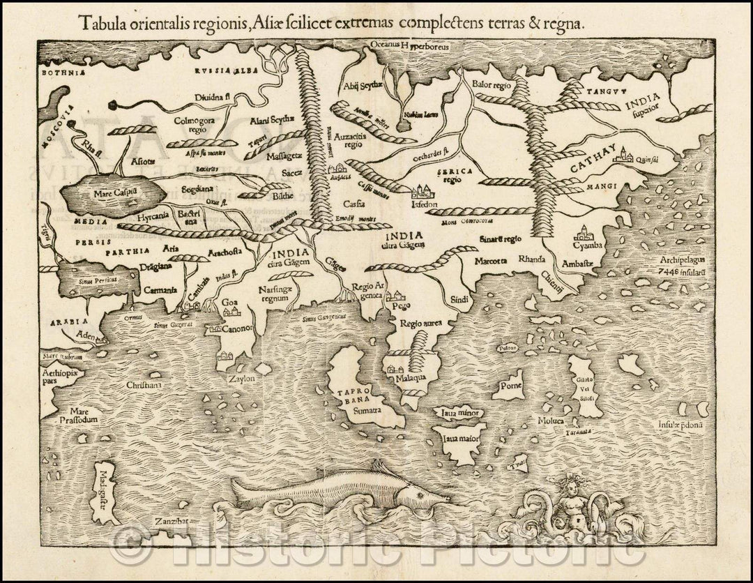 Historic Map - Tabula orientalis regionis, Asiae scilicet extremas complectens rerras & r :: the east coast of Asia and the farthest extent rerrum kingdom, 1550 - Vintage Wall Art