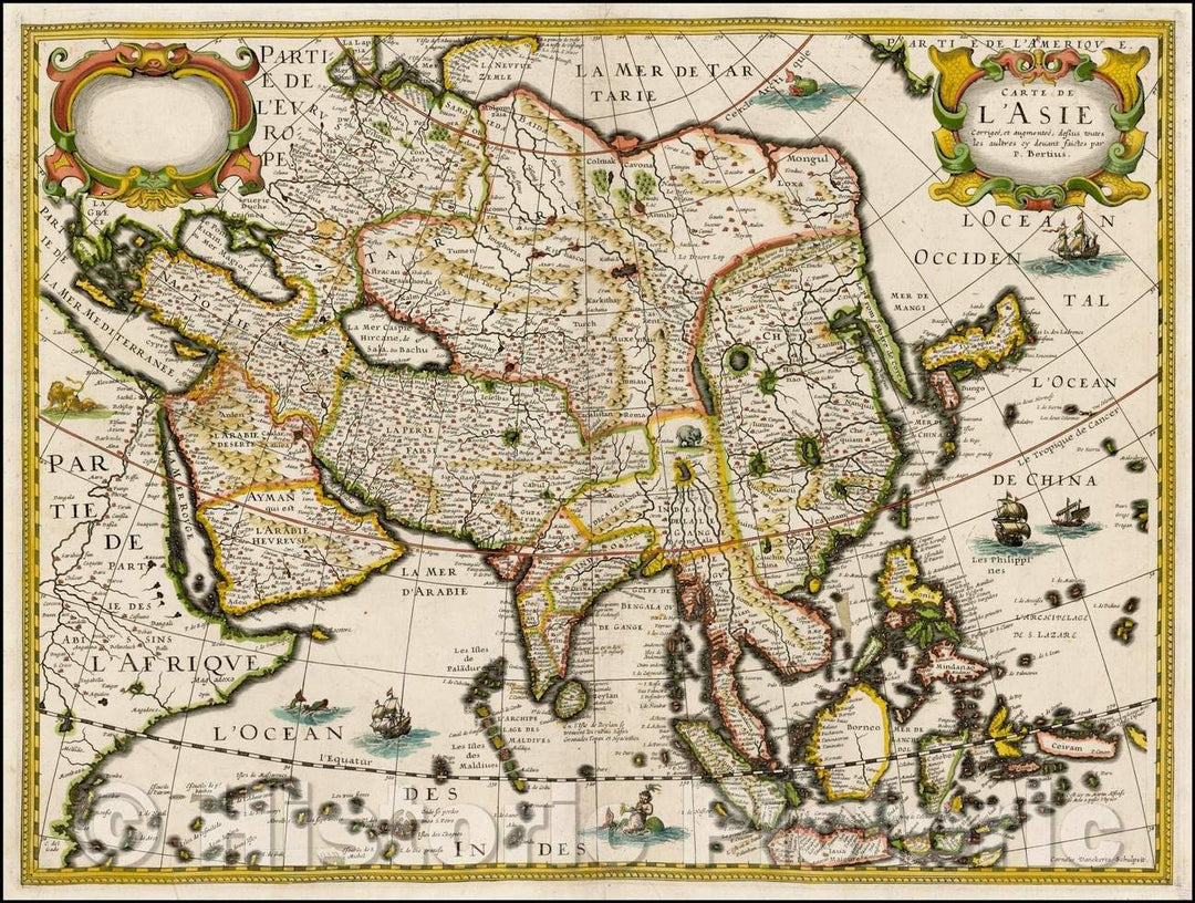 Historic Map - Carte de L'Asie Corrigee, et augmentee/Map of Asia, published by Melchior Tavernier in Paris in 1627, 1627, Melchior Tavernier - Vintage Wall Art