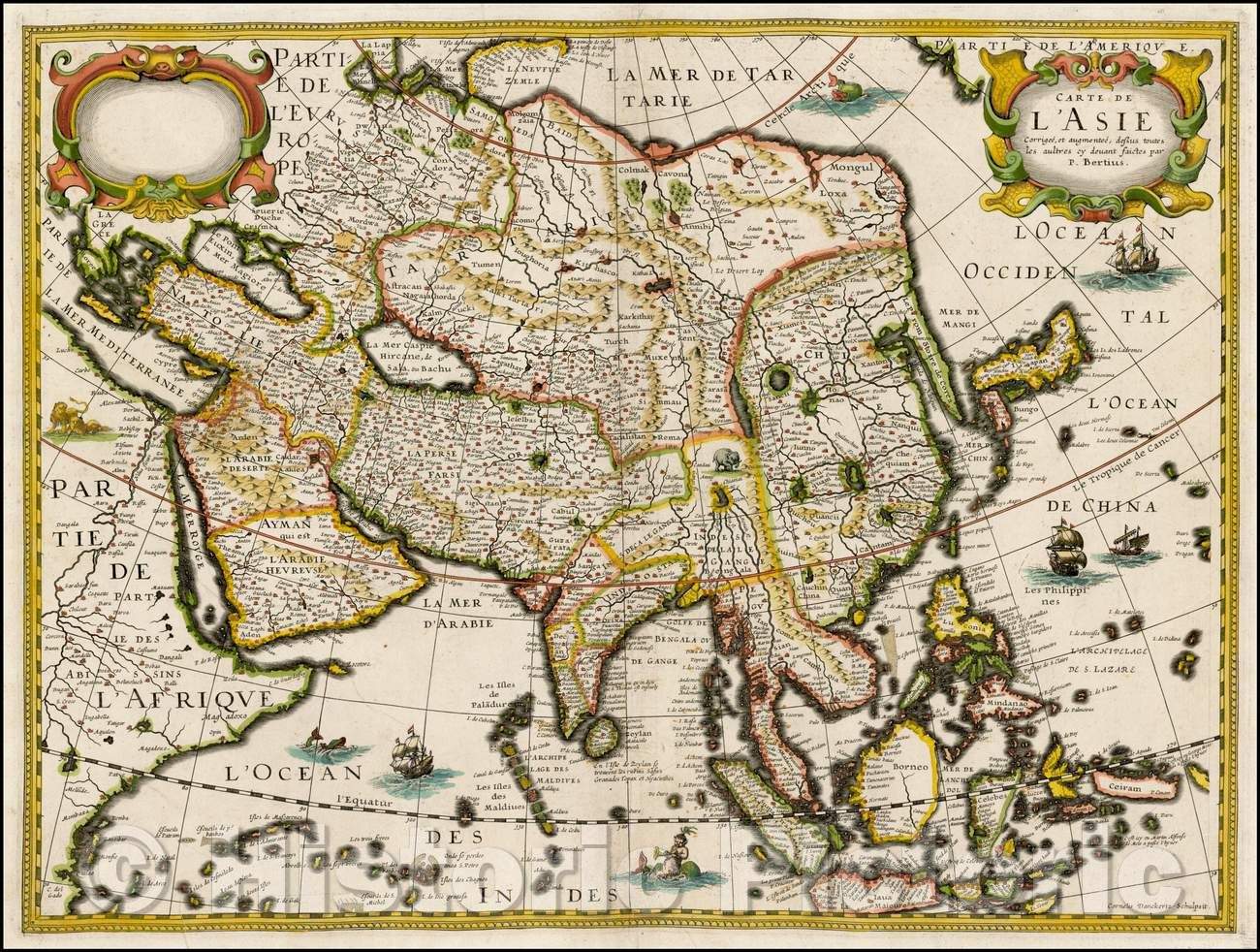 Historic Map - Carte de L'Asie Corrigee, et augmentee/Map of Asia, published by Melchior Tavernier in Paris in 1627, 1627, Melchior Tavernier - Vintage Wall Art