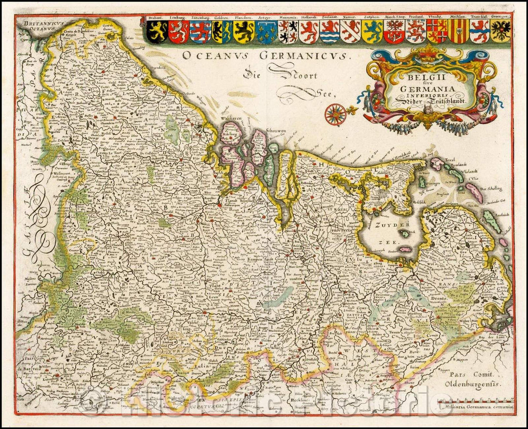 Historic Map - Belgii Sive Germania Inferioris Neder=Teutschlandt/Or, Netherlands, Germany and Lower Neder = Teutschlands, 1636, Matthaus Merian - Vintage Wall Art