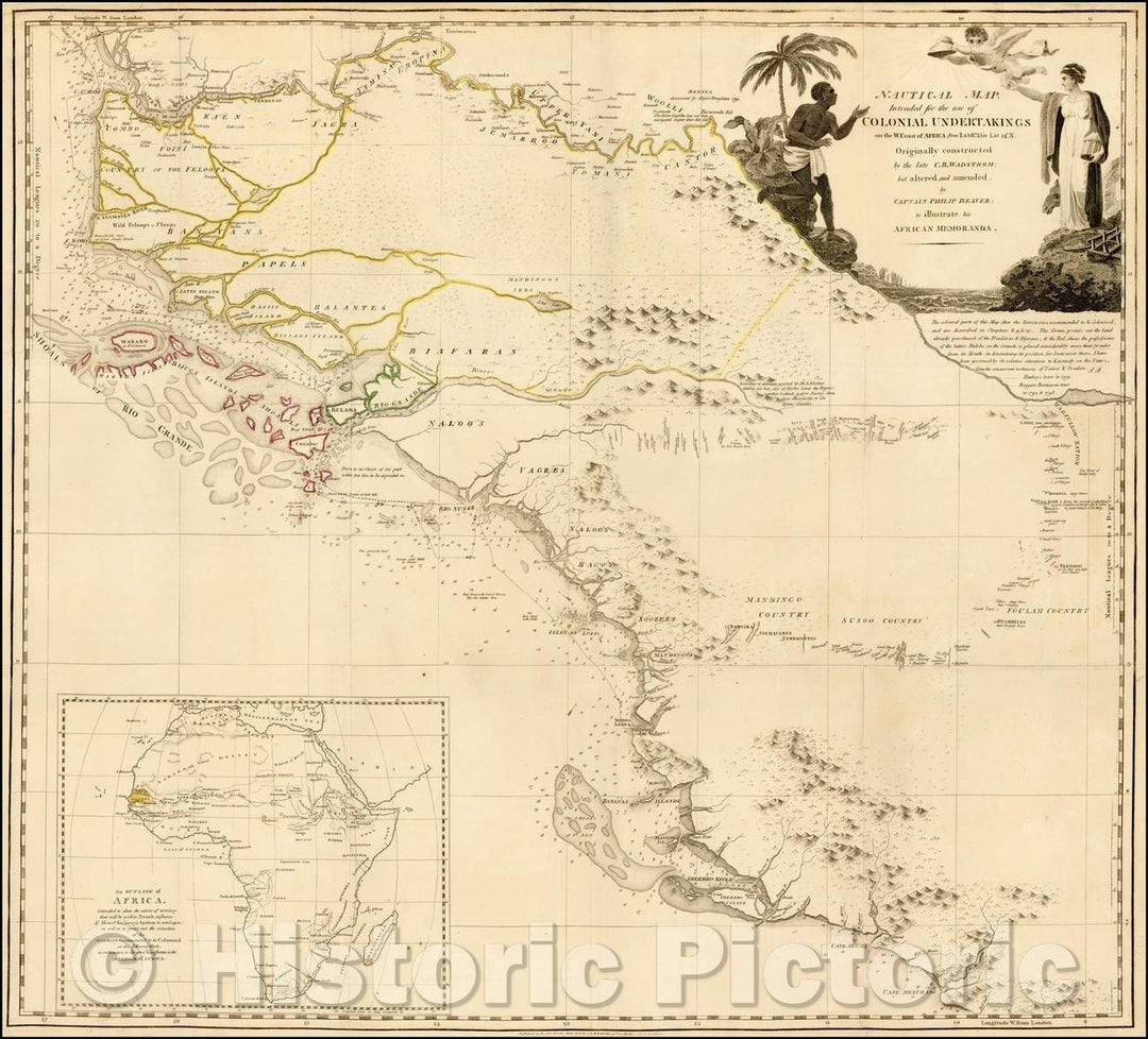 Historic Map - Nautical Map Intended for the use of Colonial Undertakings on the W. Coast of Africa, 1805, Philip Beaver - Vintage Wall Art