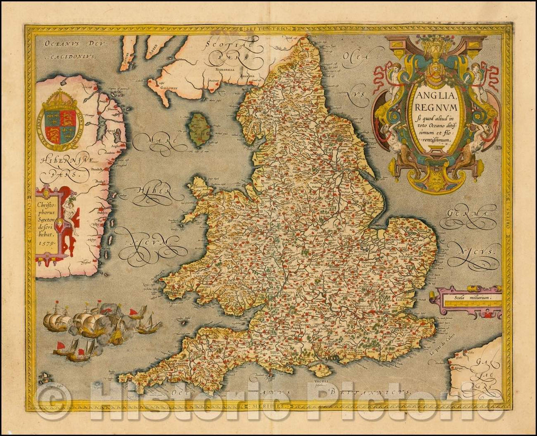 Historic Map - [England & Wales] Anglia, Regnum si quod aliud/Jan Baptiste Vrients' Map of England and Wales, 1603, Christopher Saxton - Vintage Wall Art