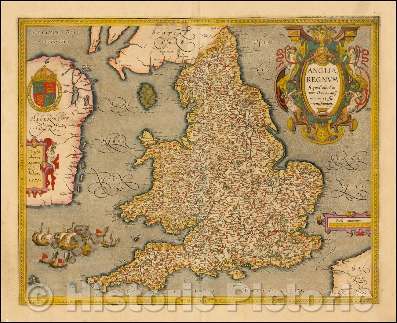 Historic Map - [England & Wales] Anglia, Regnum si quod aliud/Jan Baptiste Vrients' Map of England and Wales, 1603, Christopher Saxton - Vintage Wall Art