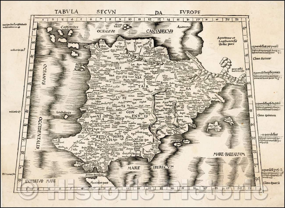 Historic Map - Tabula Secunda Europe (Spain & Portugal)/Tabula Secunda Europe (Spain & Portugal), 1513, Martin Waldseem?ller - Vintage Wall Art