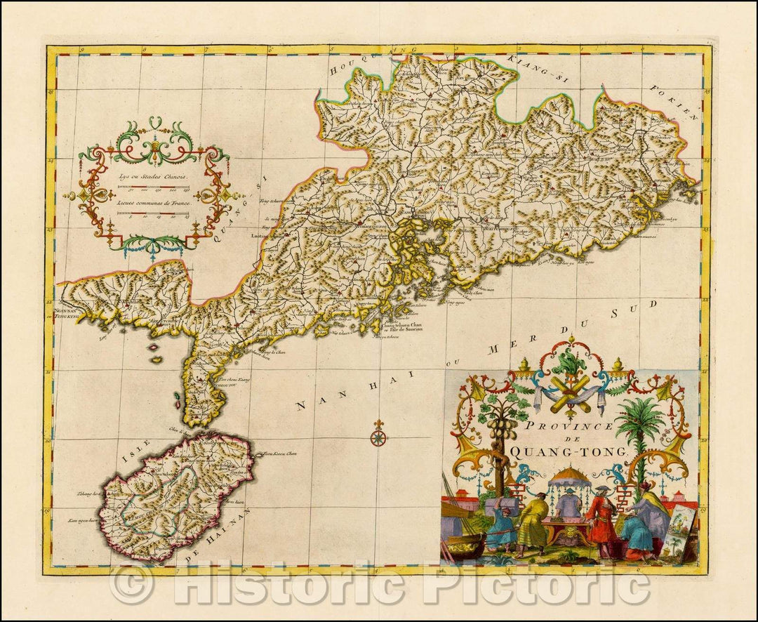 Historic Map - Guandong and Hainan, China Province De Quang-Tong, 1737, Jean-Baptiste Bourguignon d'Anville - Vintage Wall Art