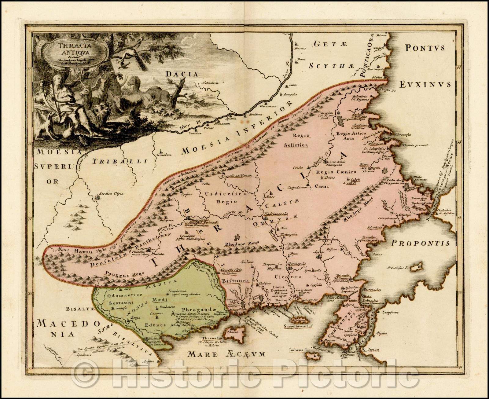 Historic Map - Thracia Antiqua/Map of Bulgaria and Western Turkey, published by Weigel, 1720, Johann Christoph Weigel - Vintage Wall Art