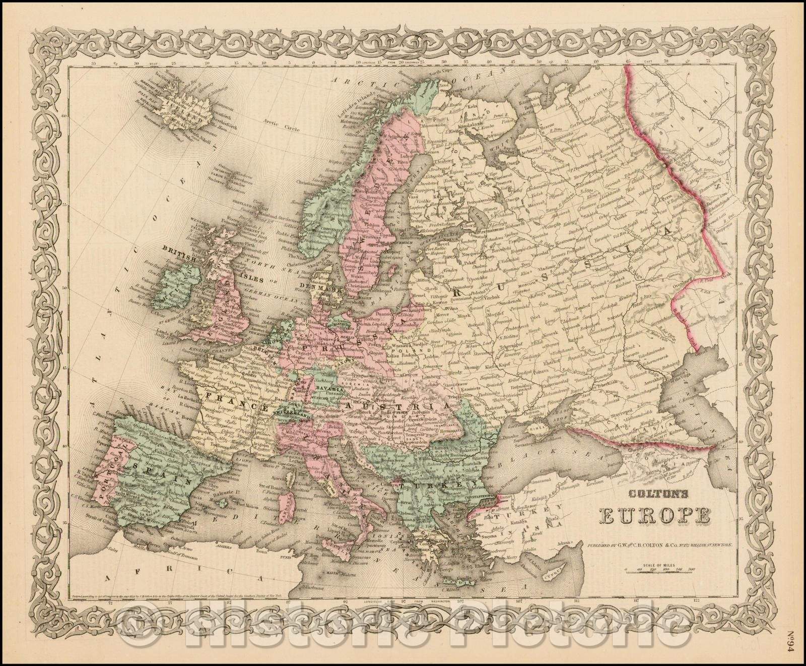 Historic Map - Colton's Europe, 1865, G.W. & C.B. Colton v2