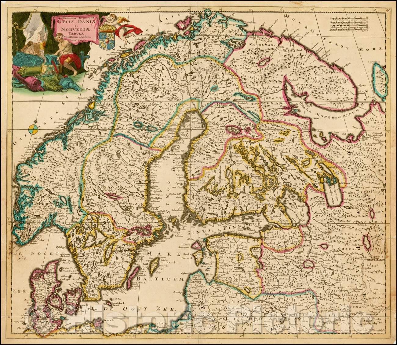 Historic Map - Accuratissima Regnorum Sueciae, Daniae, et Norvegiae. Tabula :: Caribbean, 1696 - Vintage Wall Art