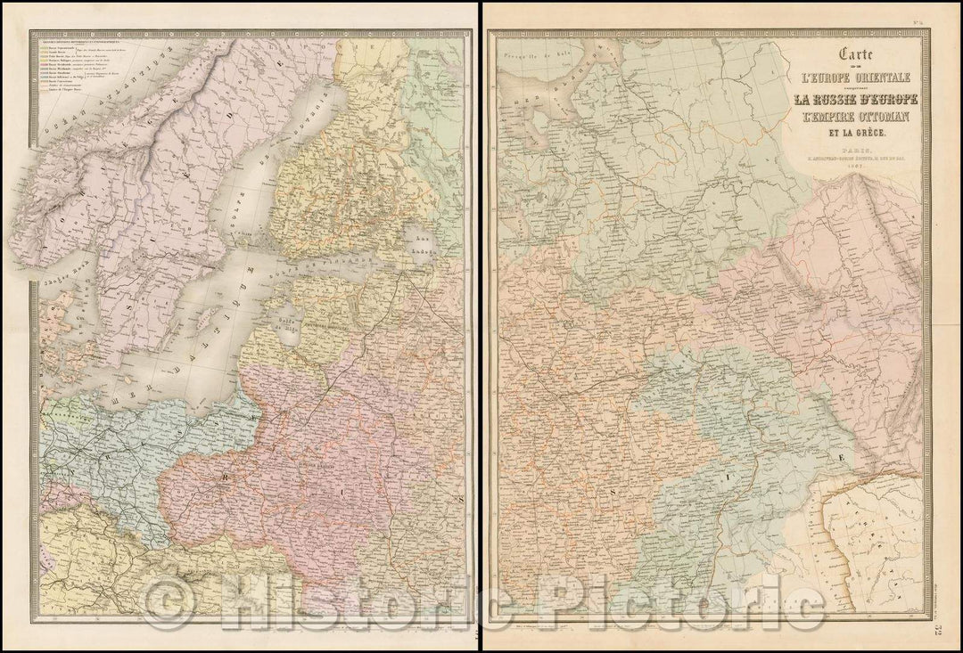 Historic Map - Carte De L'Europe Orientale Comprenant La Russie D'Europe, L'Empire Ottoman et La Grece :: Andriveau-Goujon's of Russia, the Ottoman Empire, 1862 - Vintage Wall Art