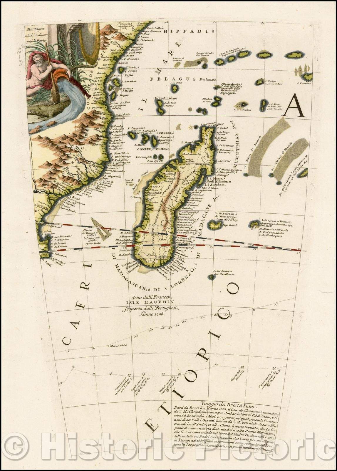 Historic Map - Madagascar, Mauritius, East Africa etc. - Globe Gore, 1692, Vincenzo Maria Coronelli - Vintage Wall Art