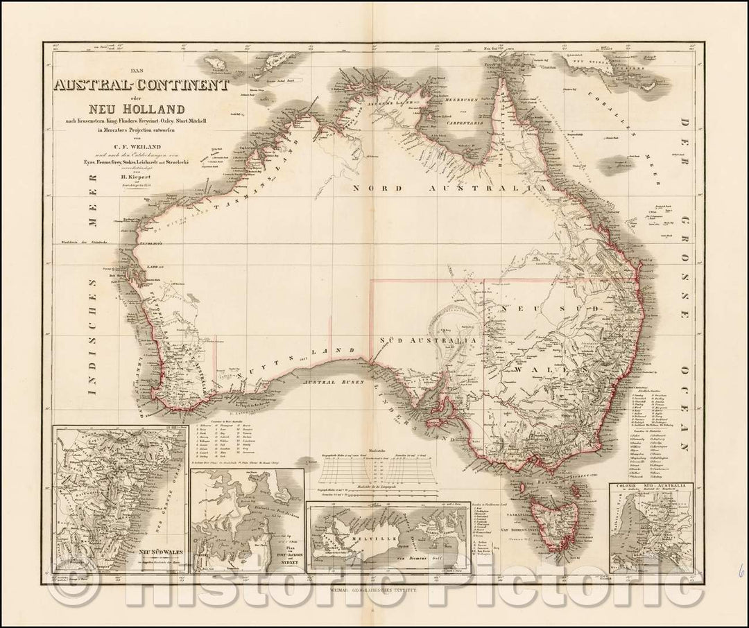 Historic Map - Das Austral-Continent oder Neu Holland nach Krusentern, King, Flinders, Freycinet, Oxey, Sturt, Mitchell in Mercator's Projection, 1858 v1