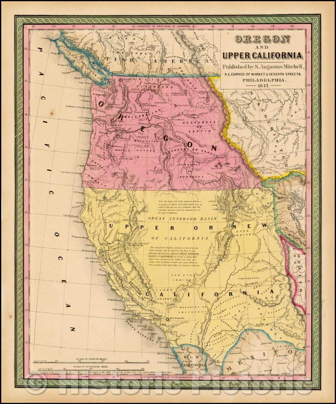 Historic Map - Oregon and Upper California, 1847, Samuel Augustus Mitchell v1