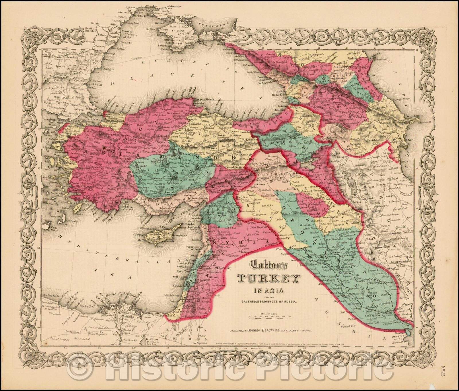 Historic Map - Colton's Turkey in Asia and the Caucasian Provinces of Russia [shows Cyprus], 1859, Joseph Hutchins Colton - Vintage Wall Art