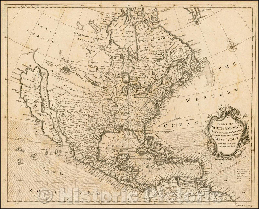 Historic Map - A Map of North America With the European Settlements & whatever else is remarkable in ye West Indies from the latest and best Observations, 1745 v4