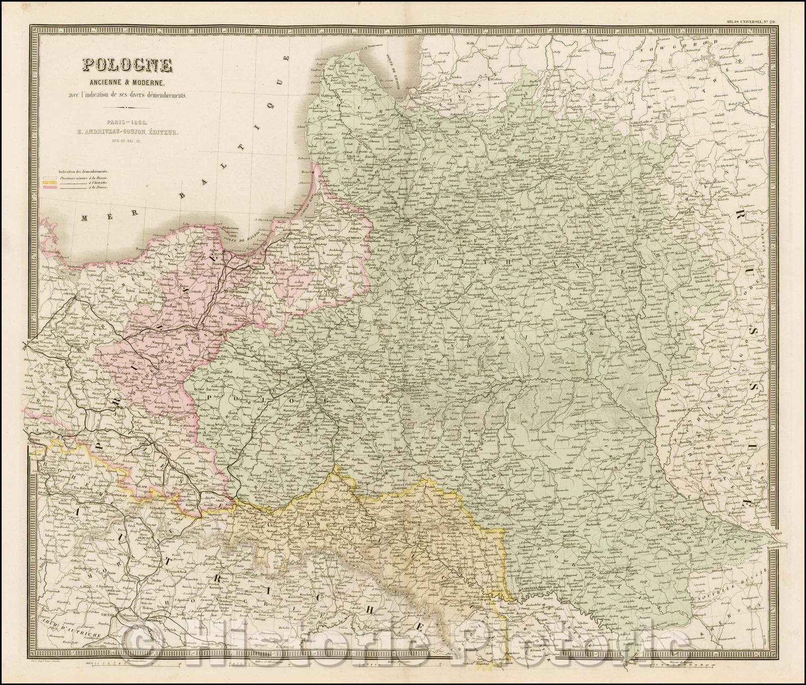 Historic Map - Pologne Ancinee & Moderne. Avec l'indication de ses divers/Andriveau Goujon's Map of"Ancient and Modern" Poland, 1860, J. Andriveau-Goujon - Vintage Wall Art