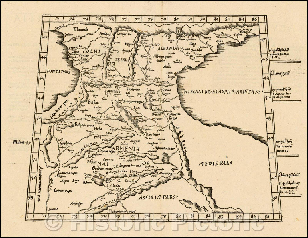 Historic Map - Tabula Tertia Asiae [Title on Verso - Armenia and Caspian Region]/The third table Asia [title on verso - Armenia and Caspian region], 1541 - Vintage Wall Art