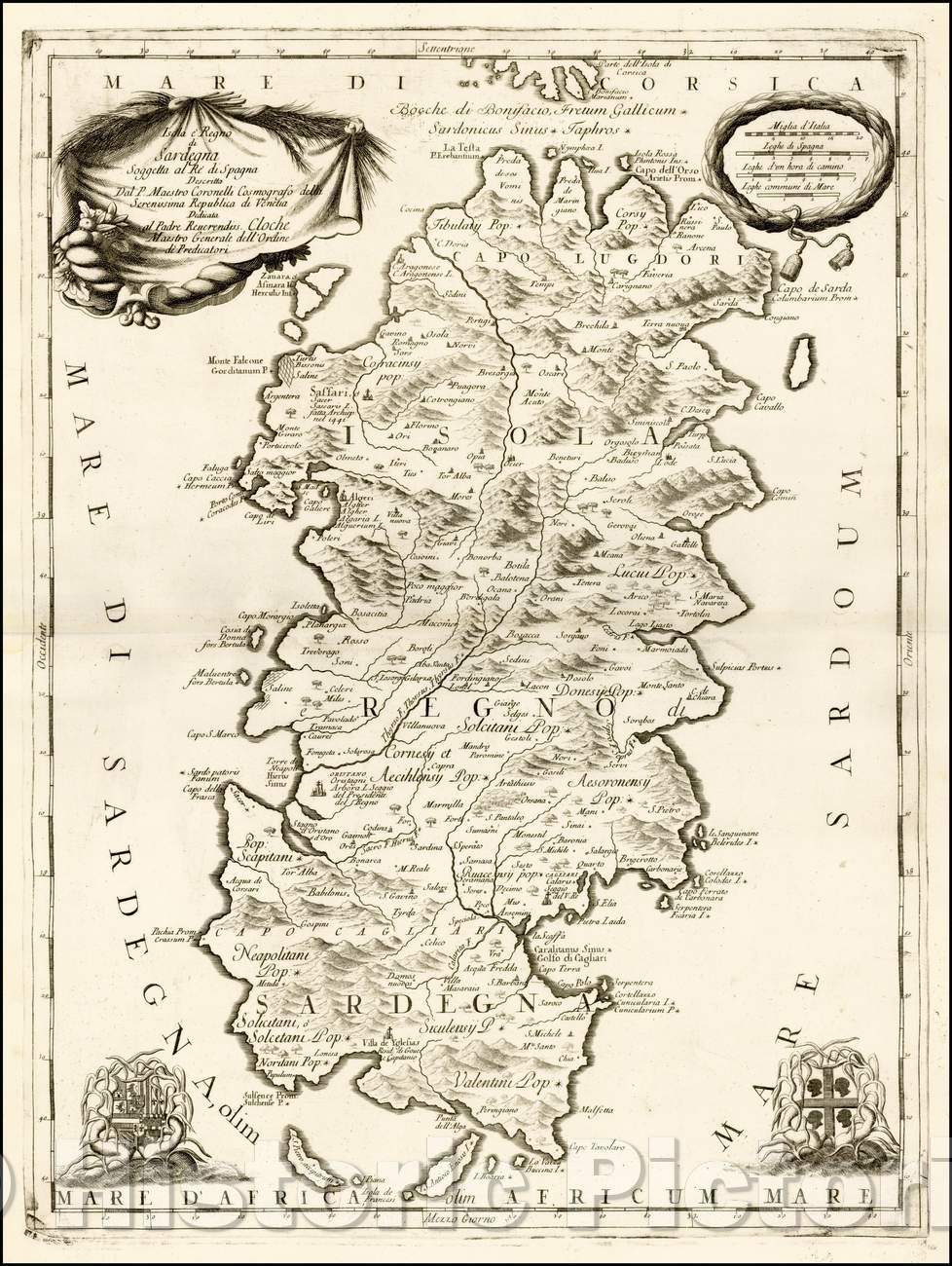 Historic Map - Isola e Regno di Sardegna Sogggetta al Re' di Spagna Descritta :: Island and Kingdom of Sardinia, 1690 - Vintage Wall Art