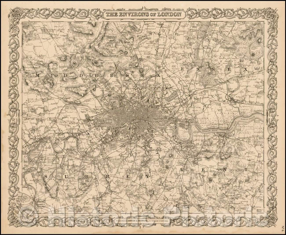 Historic Map - The Environs of London, 1859, Joseph Hutchins Colton v1