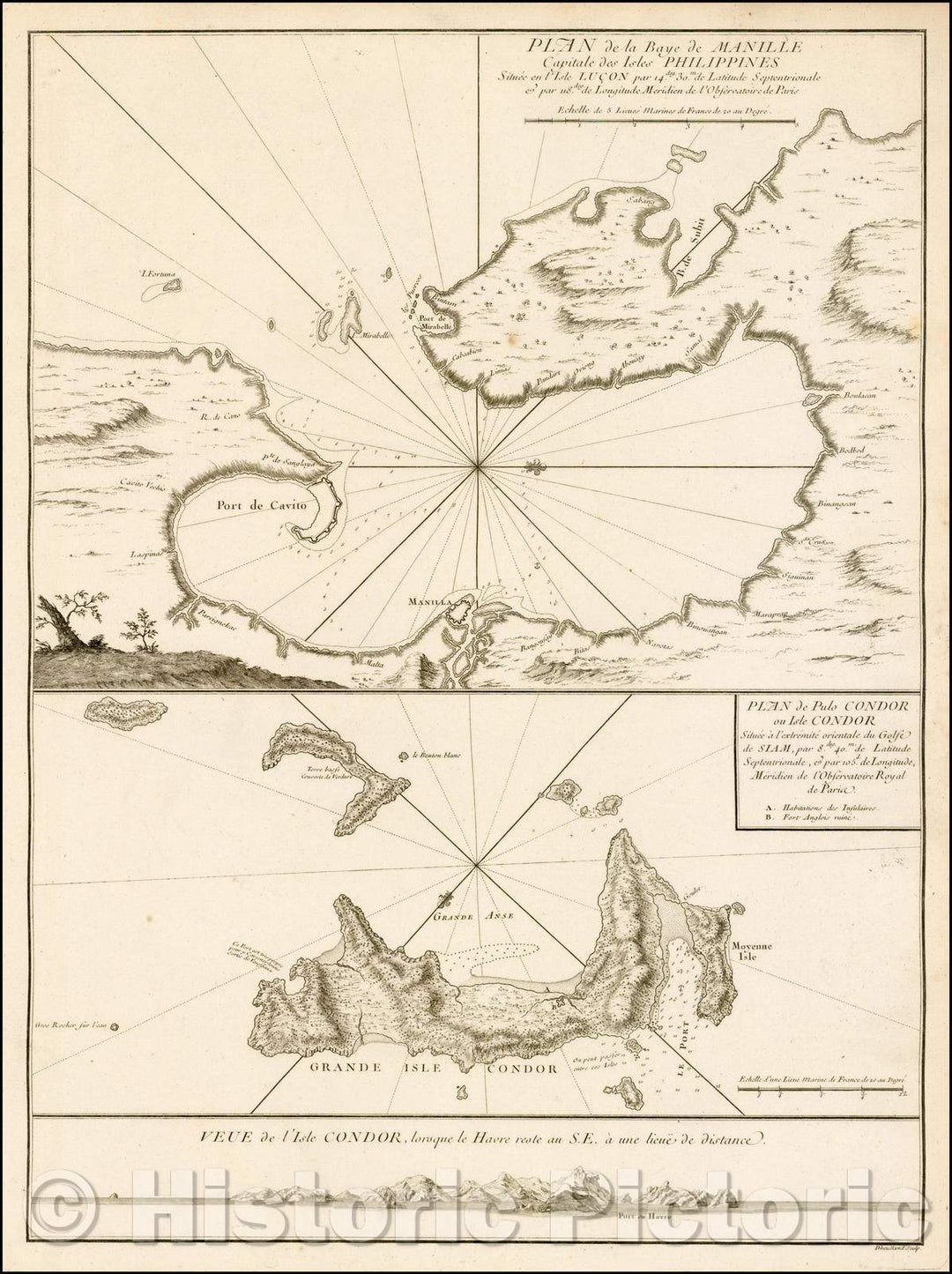 Historic Map - Plan de la baye de Manille capitale des isles Philippines :: of the capital Manila bay islands of the Philippines located in the Luzon island, 1745 - Vintage Wall Art