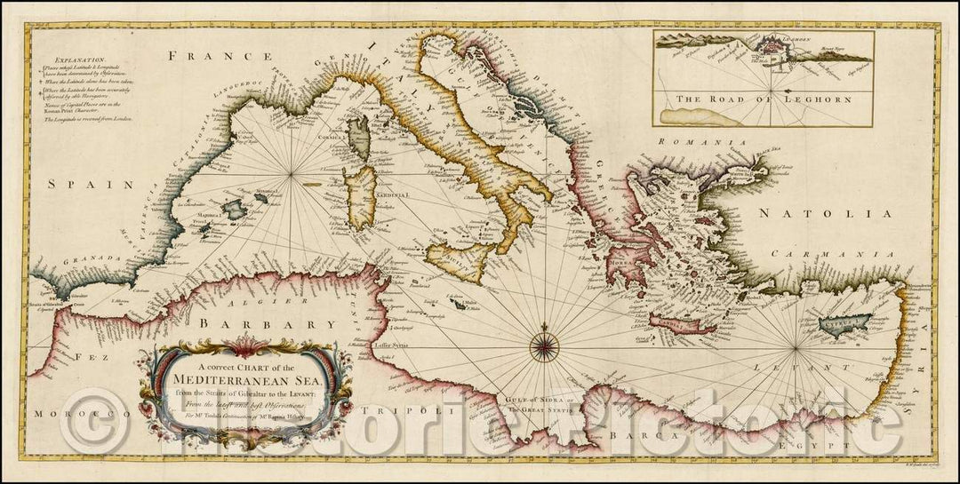 Historic Map - A correct Chart of the Mediterranean Sea, from the Straits of Gibraltar to the Levant; From the latest and best Observations, 1746 v1