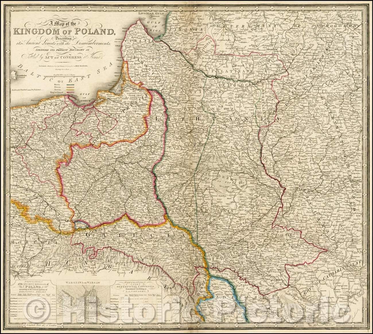 Historic Map - A Map of the Kingdom of Poland, Describing its Ancient Limits with the Dismemberments, 1815, James Wyld - Vintage Wall Art