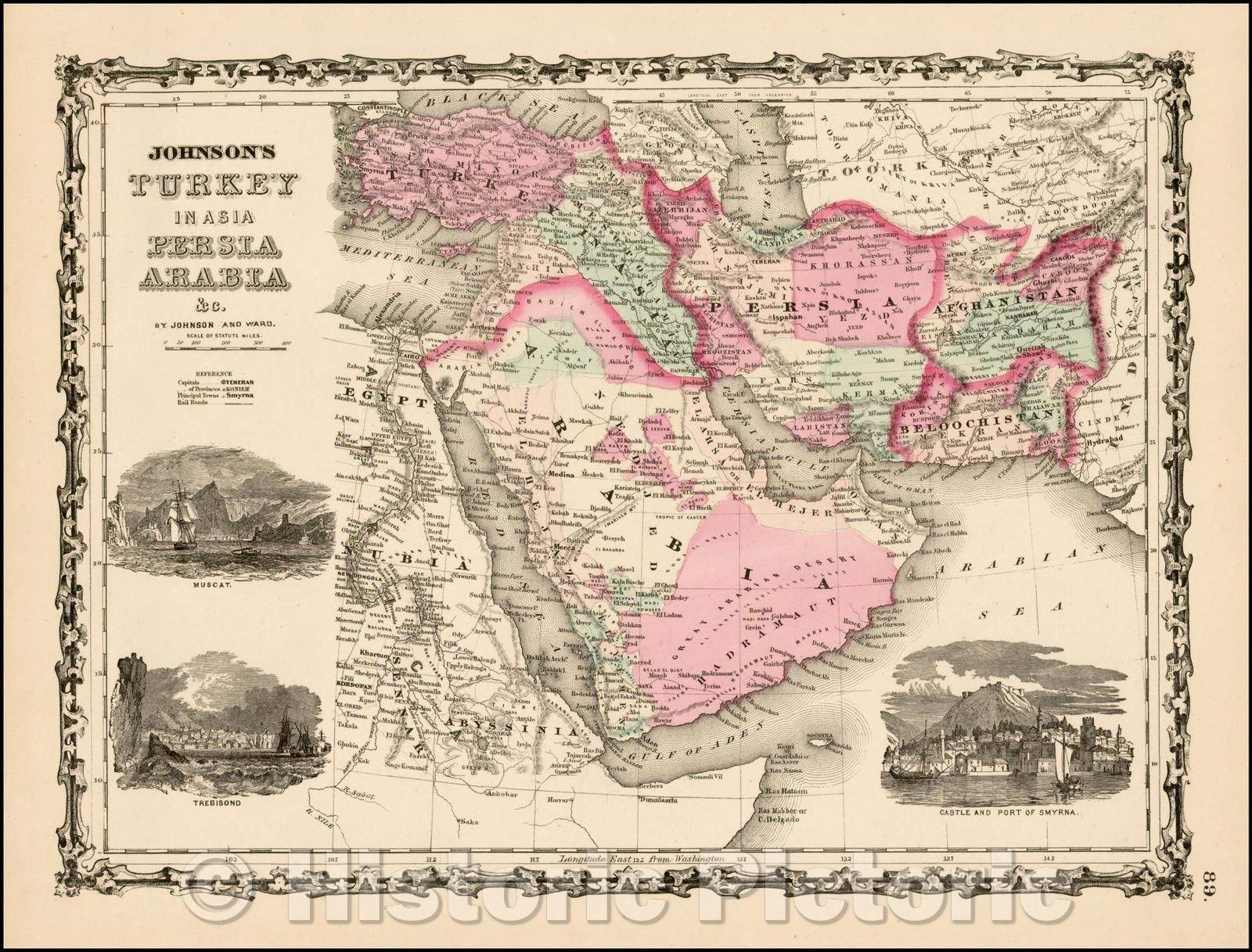 Historic Map - Johnson's Turkey in Asia, Persia, Arabia, 1862, Alvin Jewett Johnson - Vintage Wall Art