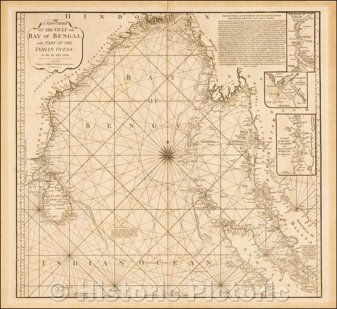 Historic Map - A New Chart of the Gulf or Bay of Bengal with Part of the Indian Ocean as far as the Line, 1797, Laurie & Whittle - Vintage Wall Art