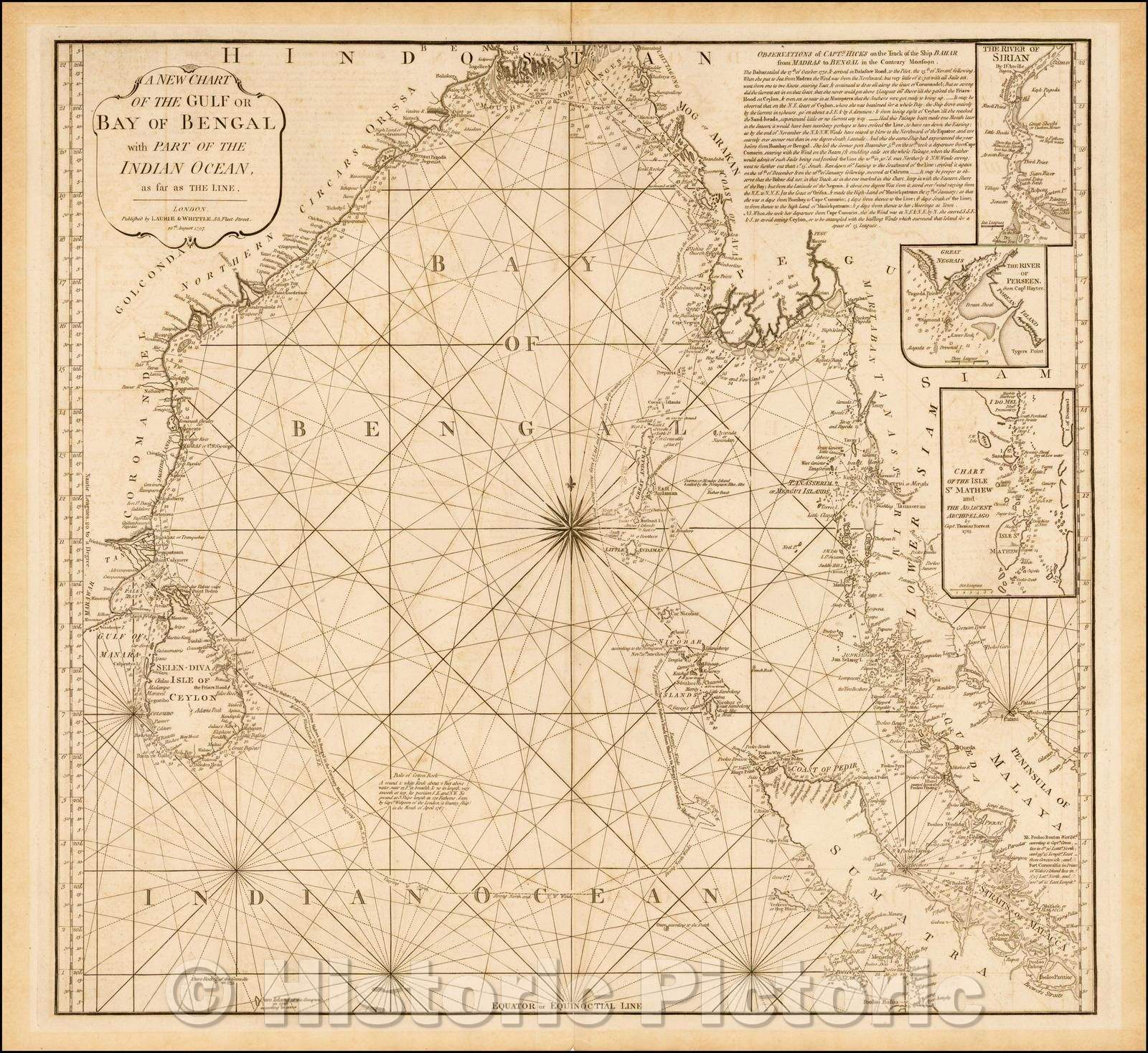 Historic Map - A New Chart of the Gulf or Bay of Bengal with Part of the Indian Ocean as far as the Line, 1797, Laurie & Whittle - Vintage Wall Art