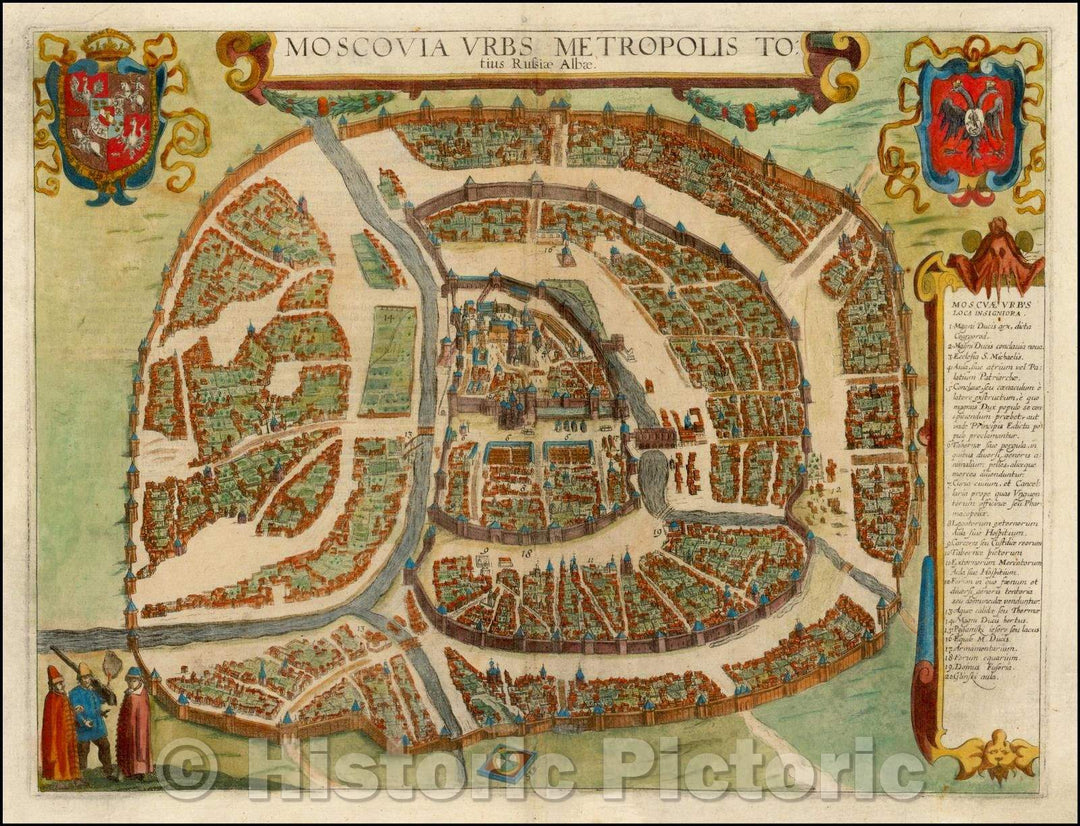 Historic Map - Moscovia Urbs Metropolis Totius Russia Albae (1st State!) / Braun & Hogenberg's Plan of Moscow, 1617, Georg Braun - Vintage Wall Art