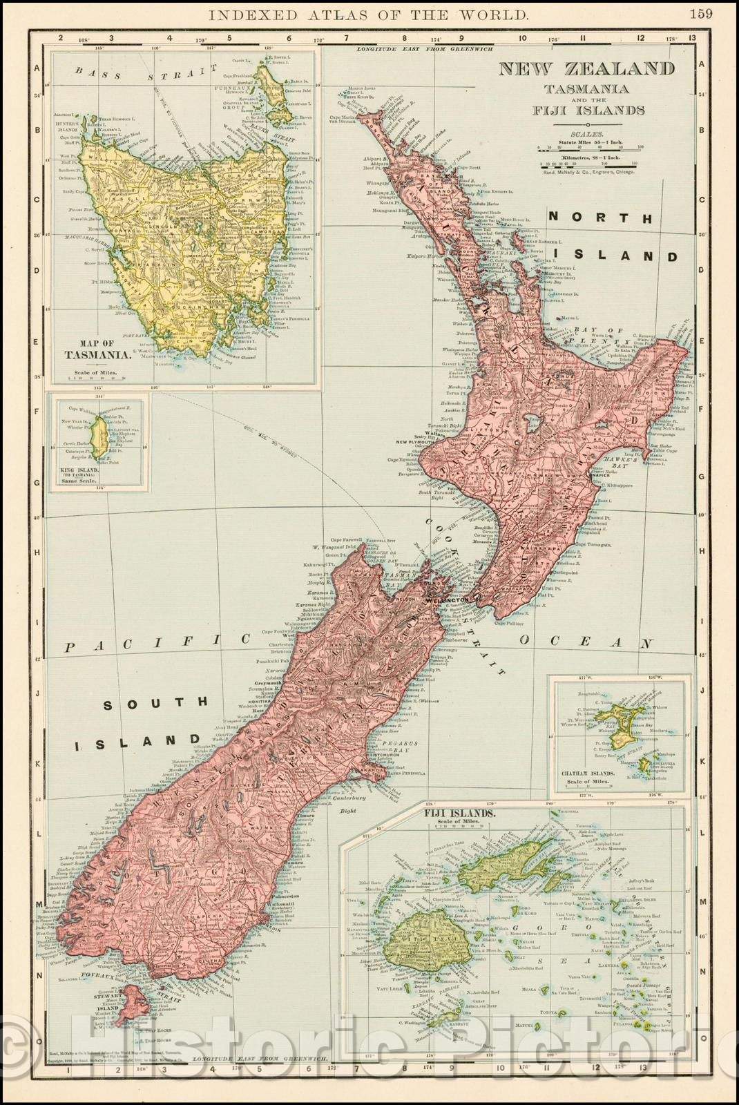 Historic Map - Map of New Zealand, Tasmania and the Fiji Islands, 1892, Rand McNally & Company v1