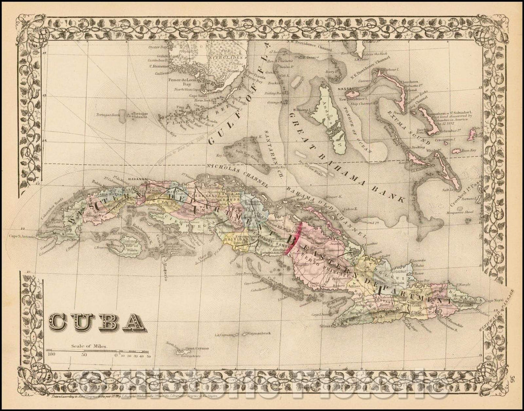 Historic Map - Cuba, 1874, Samuel Augustus Mitchell Jr. - Vintage Wall Art