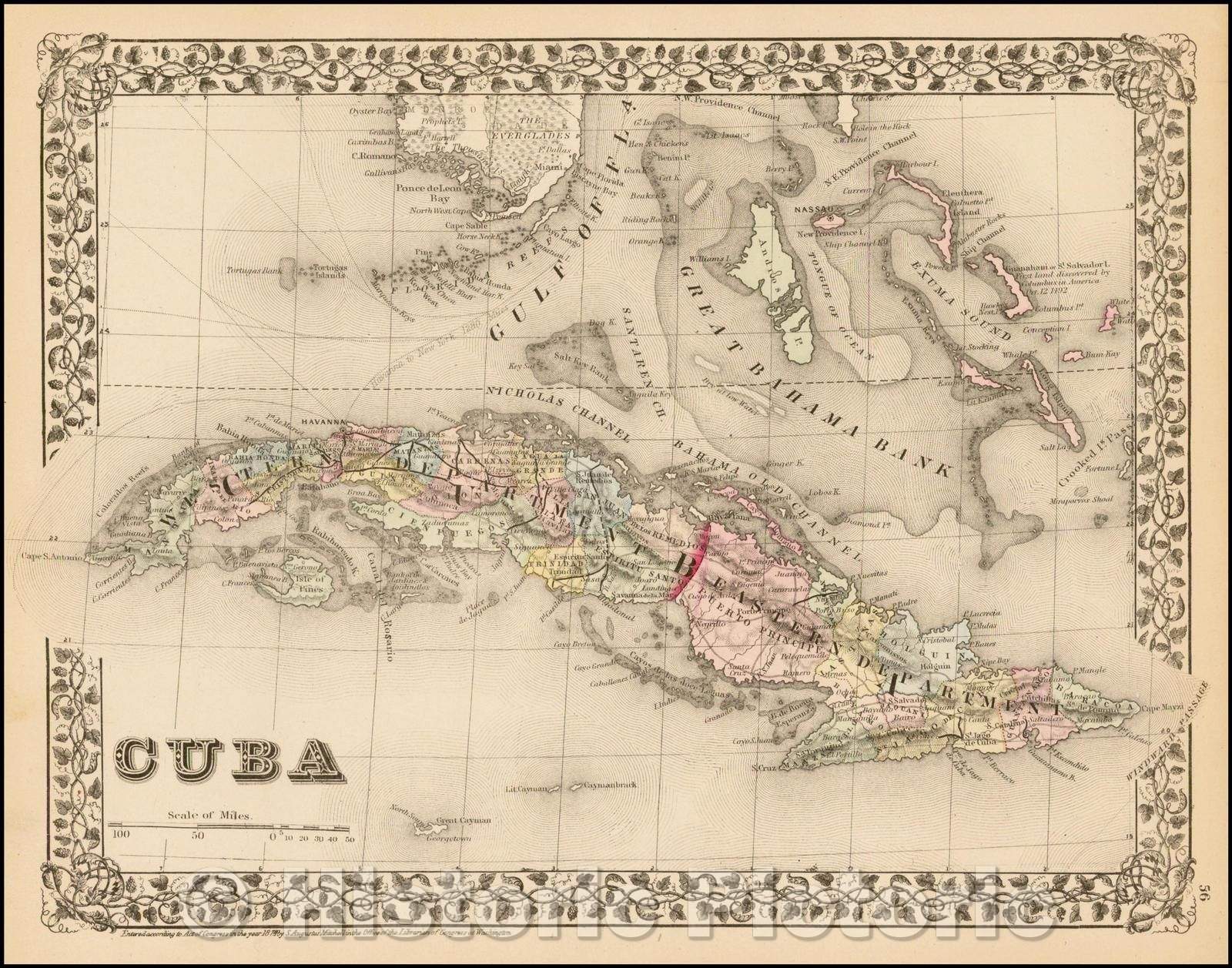 Historic Map - Cuba, 1874, Samuel Augustus Mitchell Jr. - Vintage Wall Art