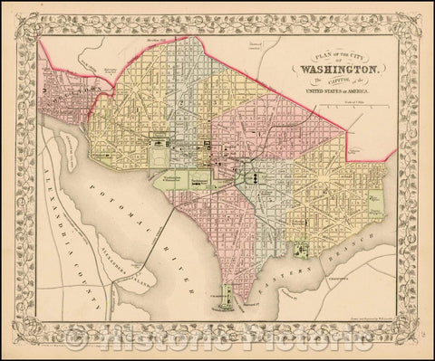 Historic Map - Plan of the City of Washington. The Capitol of the United States of America, 1867, Samuel Augustus Mitchell Jr. v2