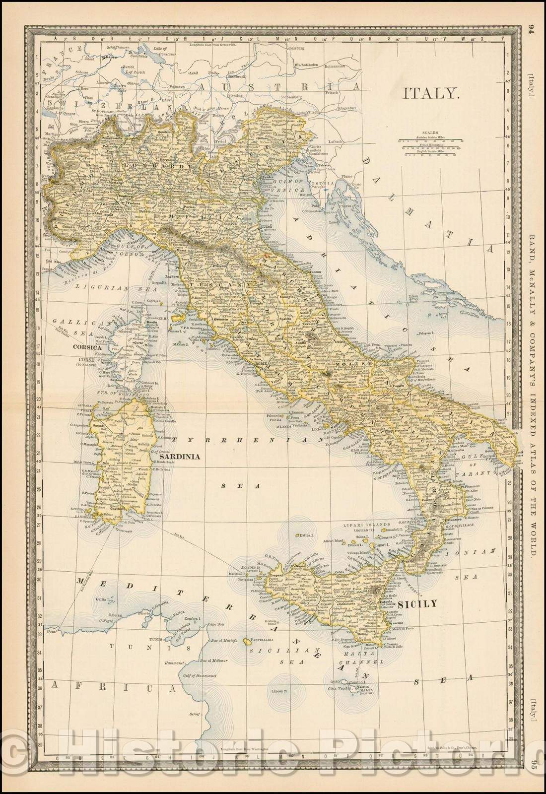 Historic Map - Italy, 1888, Rand McNally & Company v2