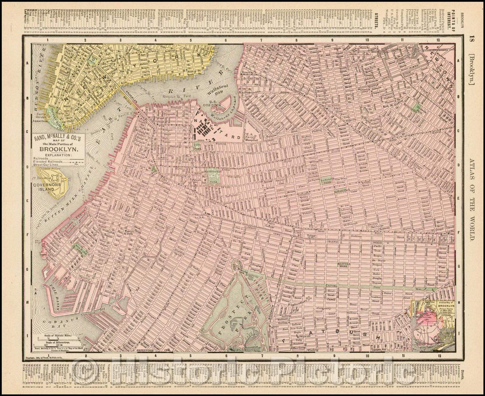 Historic Map - Map of the Main Portion of Brooklyn, 1895, Rand McNally & Company v1