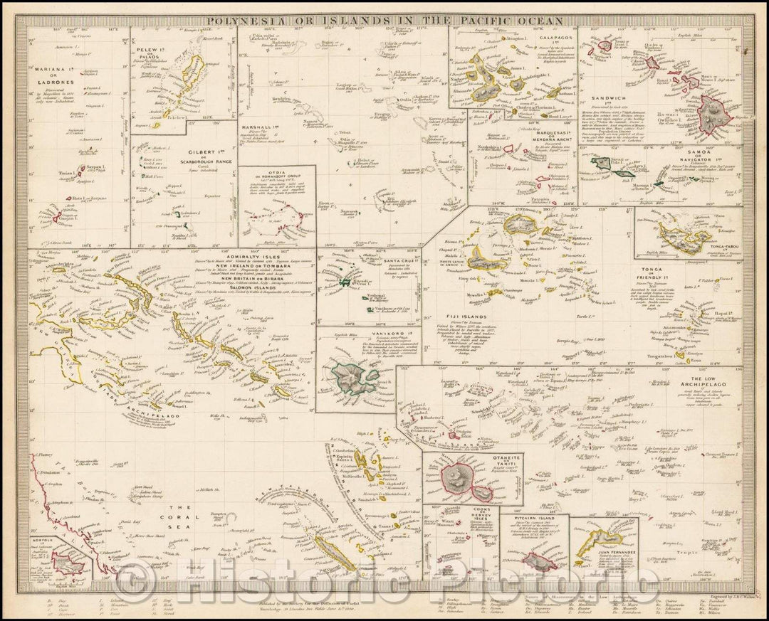 Historic Map - Polynesia, or Islands In the Pacific Ocean, 1840, SDUK - Vintage Wall Art