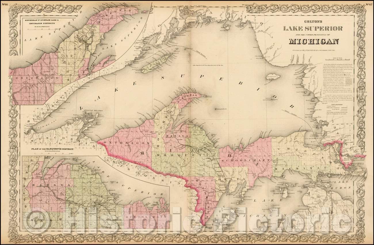 Historic Map - Colton's Lake Superior and the upper peninsula of Michigan, 1876, G.W. & C.B. Colton v1