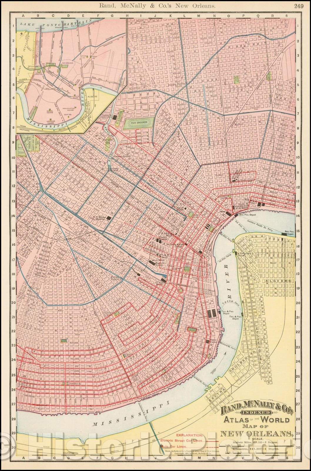 Historic Map - New Orleans, 1895, William Rand - Vintage Wall Art