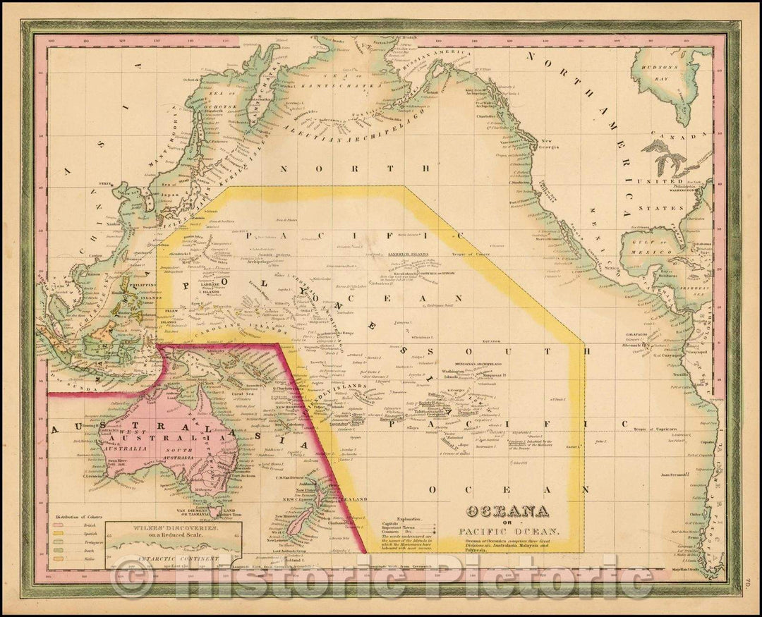 Historic Map - Oceana or Pacific Ocean, 1835, Henry Schenk Tanner - Vintage Wall Art