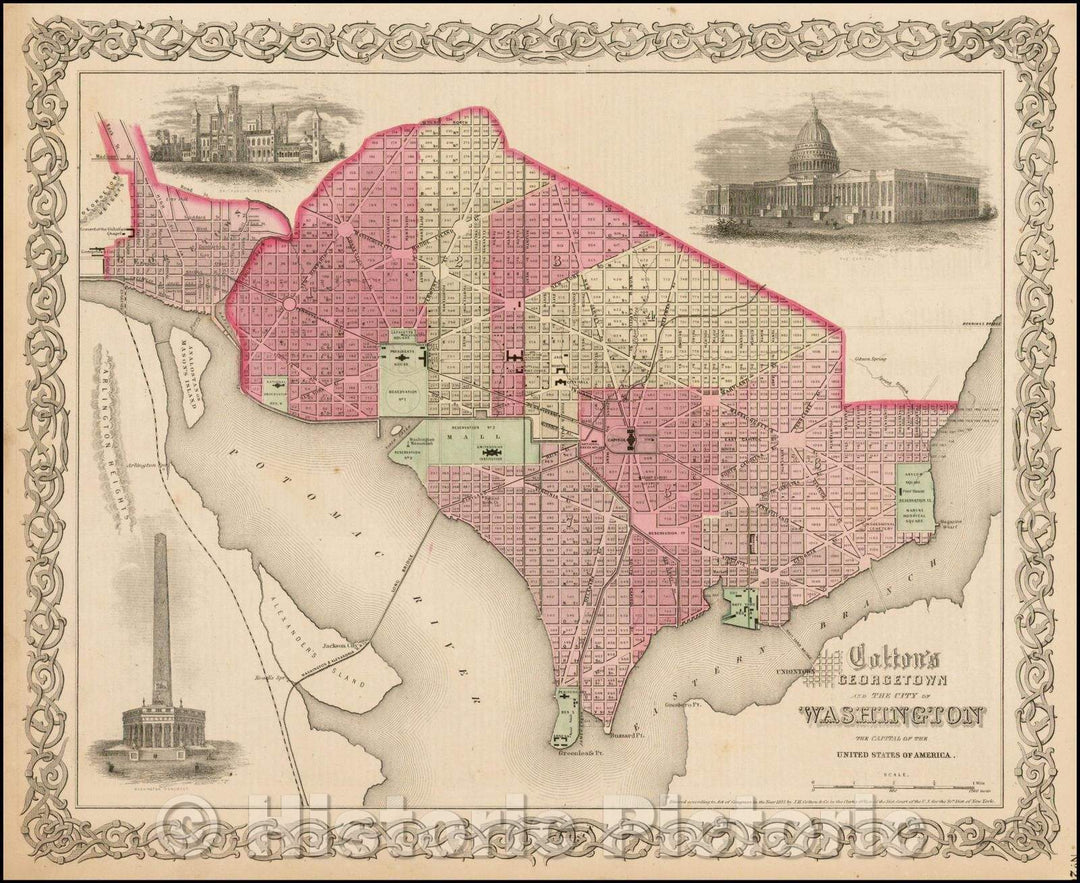 Historic Map - Colton's Georgetown and The City of Washington, The Capital of the United States of America, 1865, G.W. & C.B. Colton v1