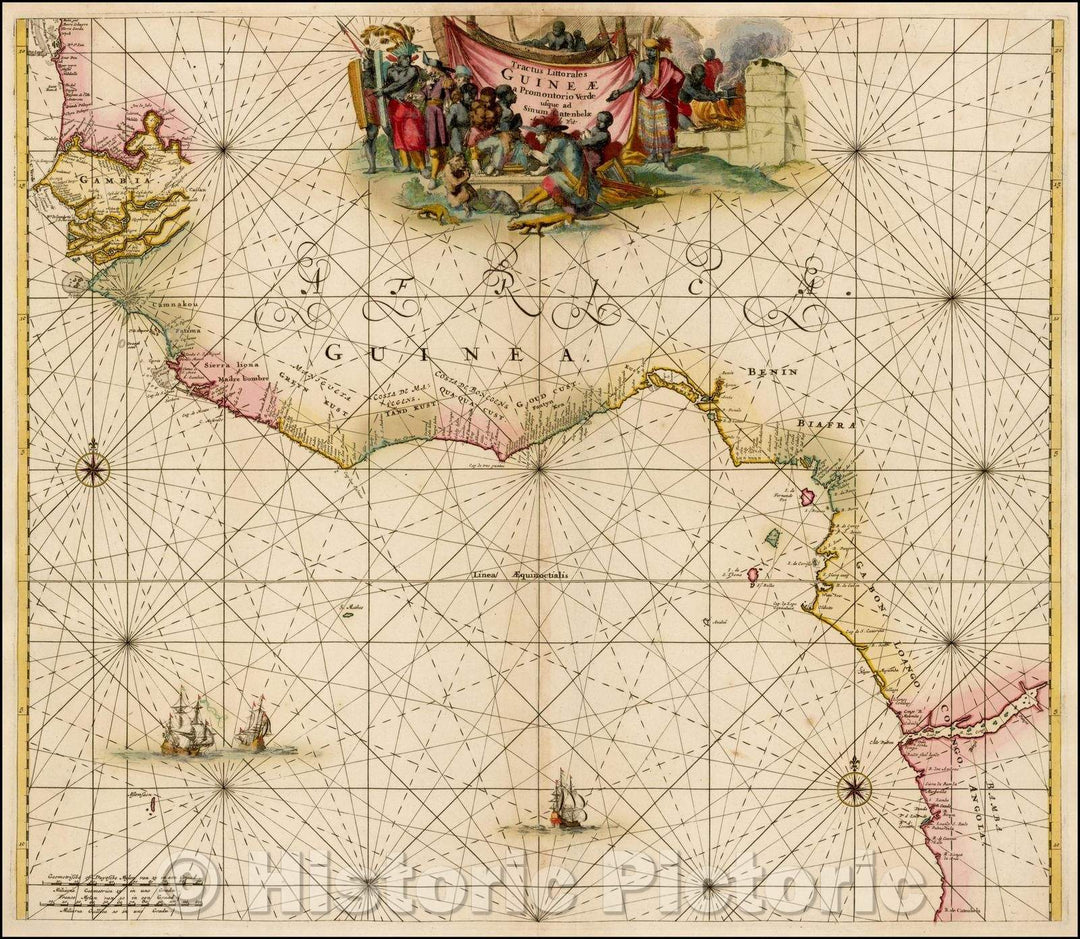 Historic Map - Tractus Littorales Guineae a Promontorio Verde usque/De Wit's Sea Chart of West Africa, from his Orbis Maritimus ofte Zee Atlas, 1675 - Vintage Wall Art