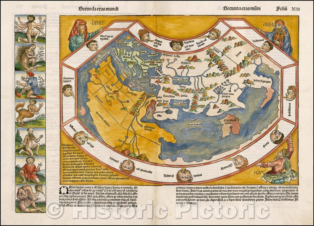 Historic Map - Secunda etas mundi (World Map Before Discovery of America), 1493, Hartmann Schedel v1