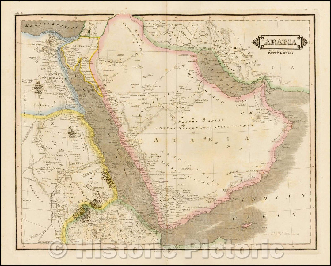 Historic Map - Arabia With the adjacent Countries of Egypt & Nubia, 1828, Daniel Lizars - Vintage Wall Art