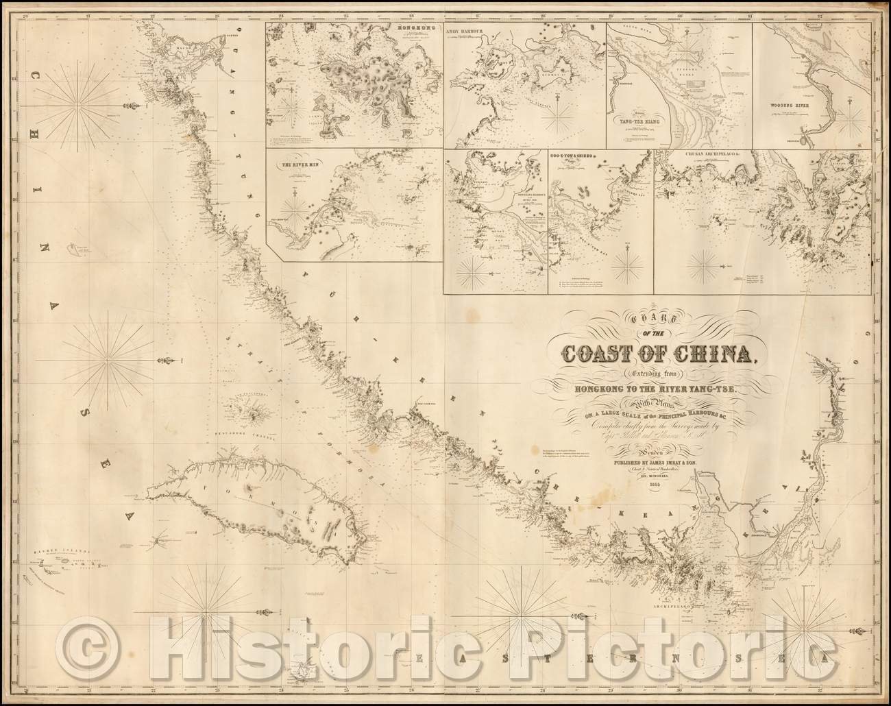 Historic Map - Chart of the Coast of China, Extending from Hong Kong to the River Yang-Tse, 1855, James Imray & Son - Vintage Wall Art