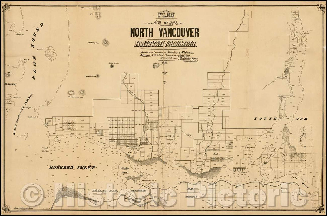 Historic Map - Plan of North Vancouver British Columbia, 1891, Vaughan & McCartney - Vintage Wall Art