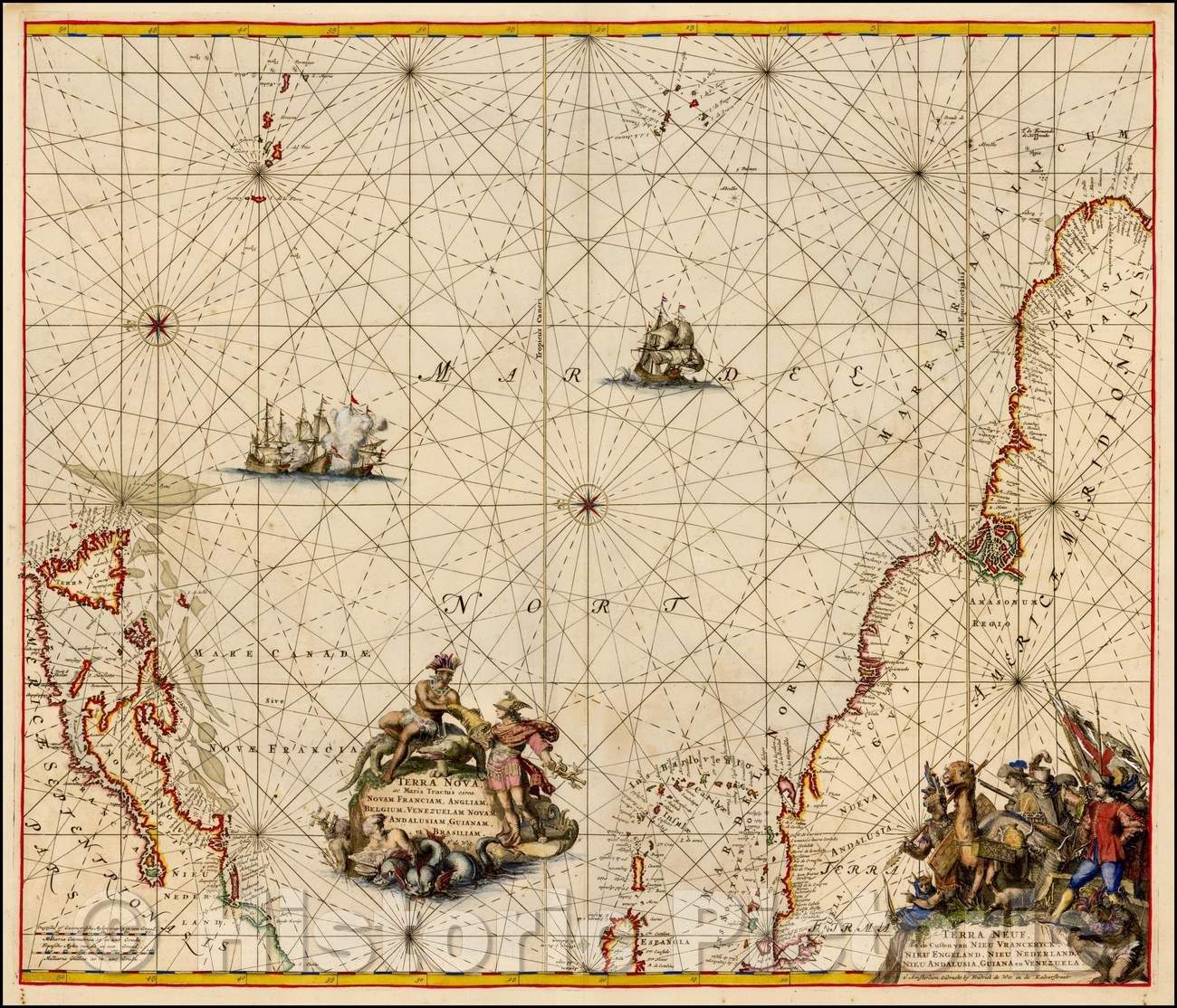 Historic Map - Terra Nova ac Maris Tractus circa Novam Franciam, Angliam, Belgium, Venezuelam, Novam Andalusiam, Guianam, et Brasiliam, 1675, Frederick De Wit v1