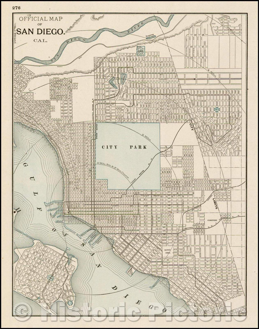 Historic Map - Official Map of San Diego. Cal, 1899, George F. Cram - Vintage Wall Art