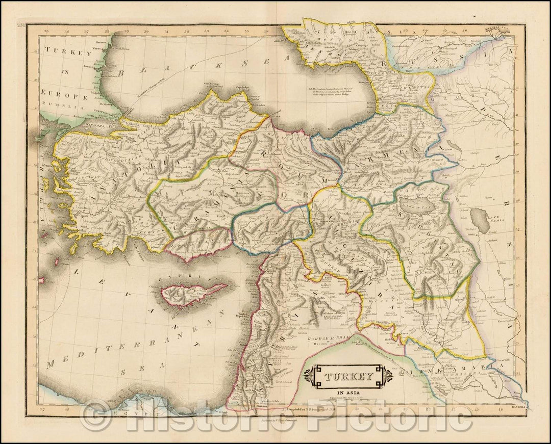 Historic Map - Turkey in Asia (including Cyprus), 1828, Daniel Lizars - Vintage Wall Art