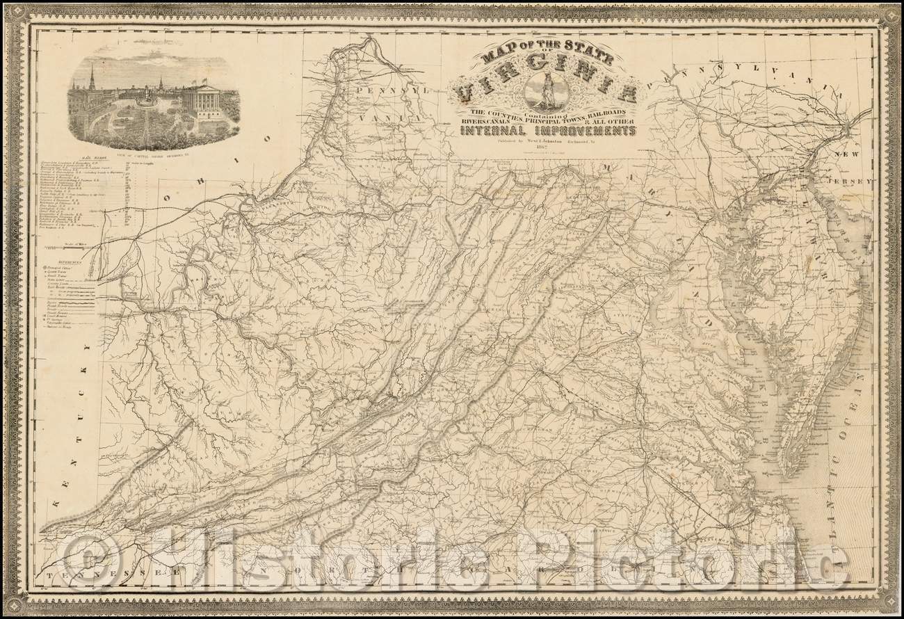 Historic Map - Map of the State of Virginia Containing The Counties, Principal Towns, Railroads, Rivers, Canals & All Other Internal Improvements, 1862 v2