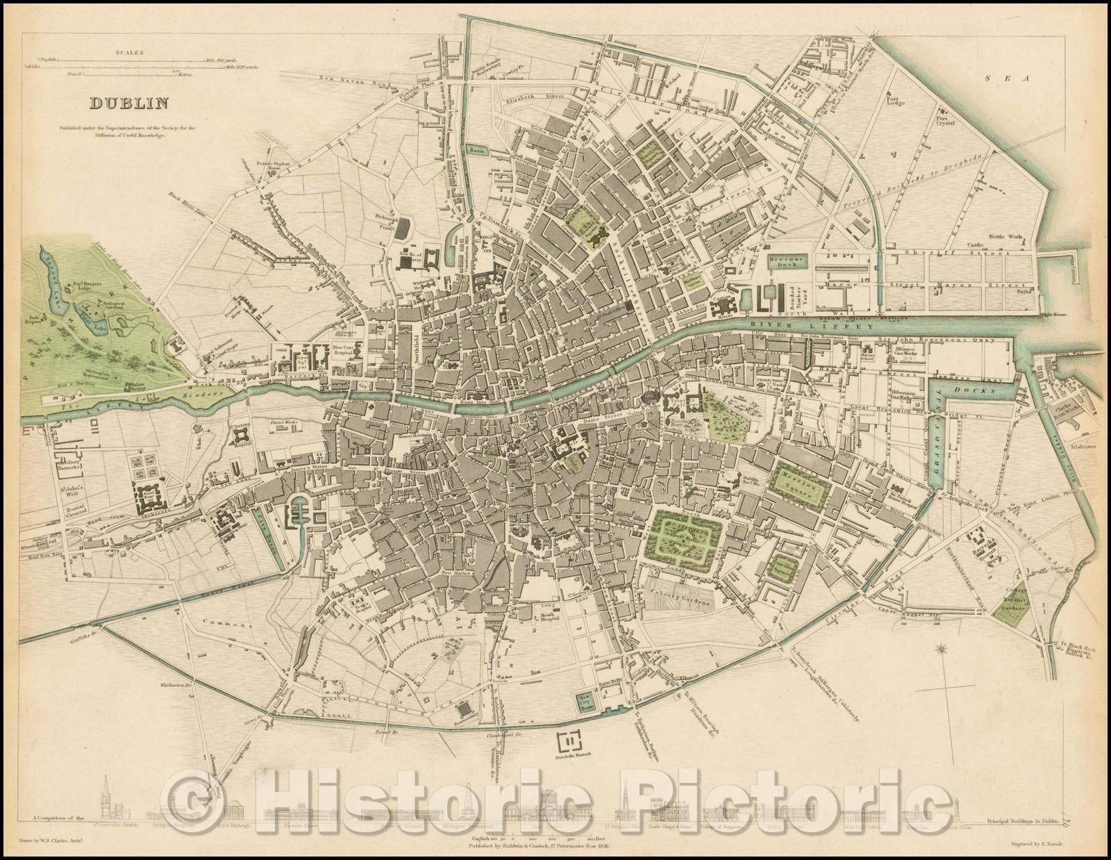 Historic Map - Dublin, Ireland, 1836, SDUK v2